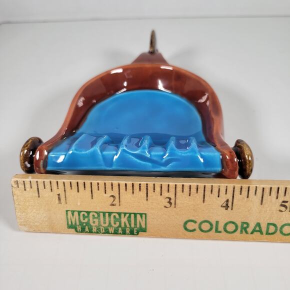 Vintage Blue and Brown Spur Ashtray with Handle, Mid-Century Modern Farmhouse - Picture 5 of 9